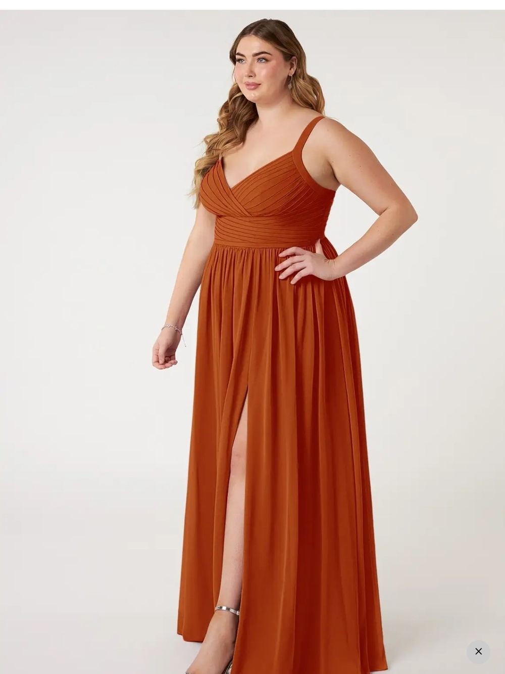 Azazie Chanel Paprika V-Neck Maxi Dress with Front Slit